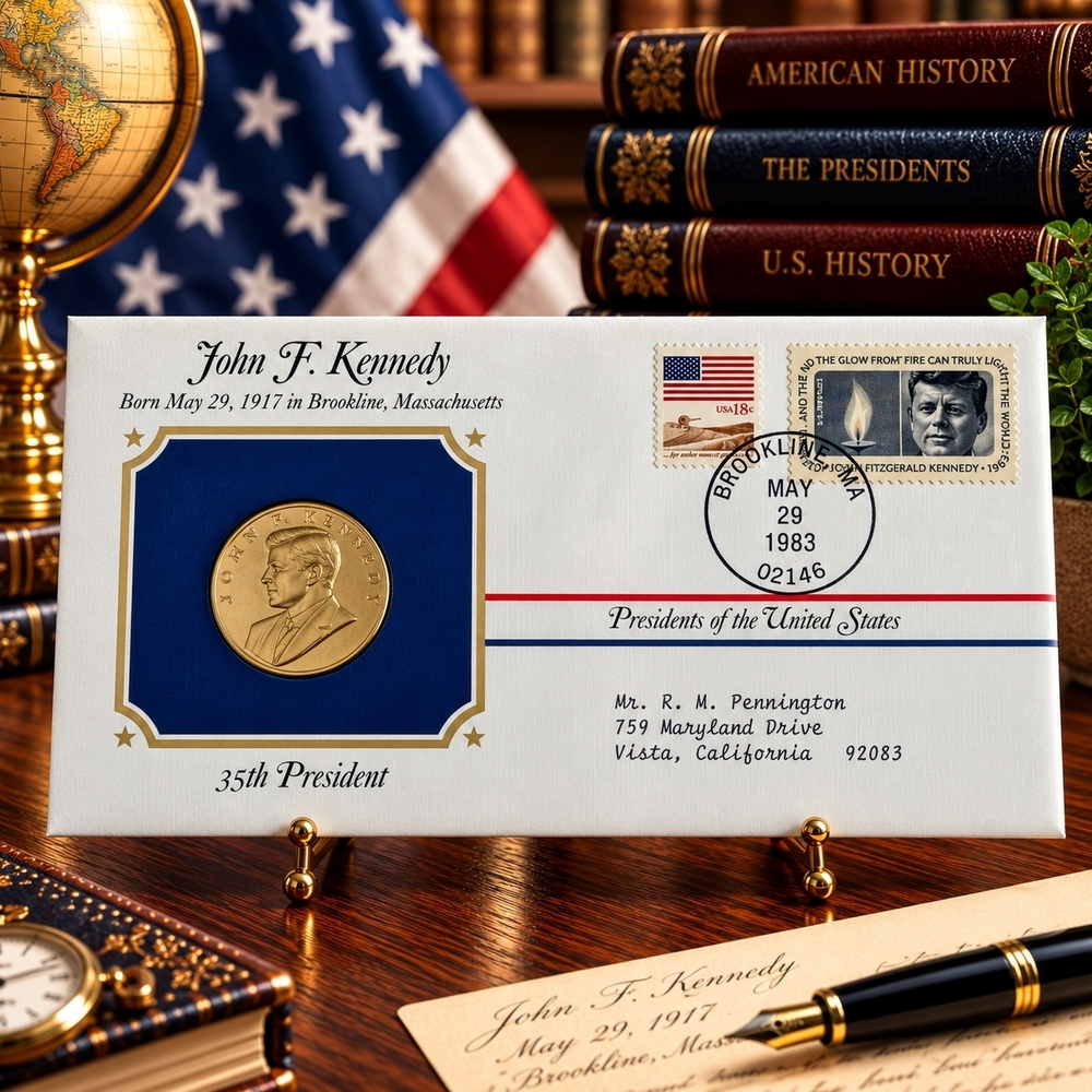 John F Kennedy 35th President Postal Commemorative Society Gold Medal Cover